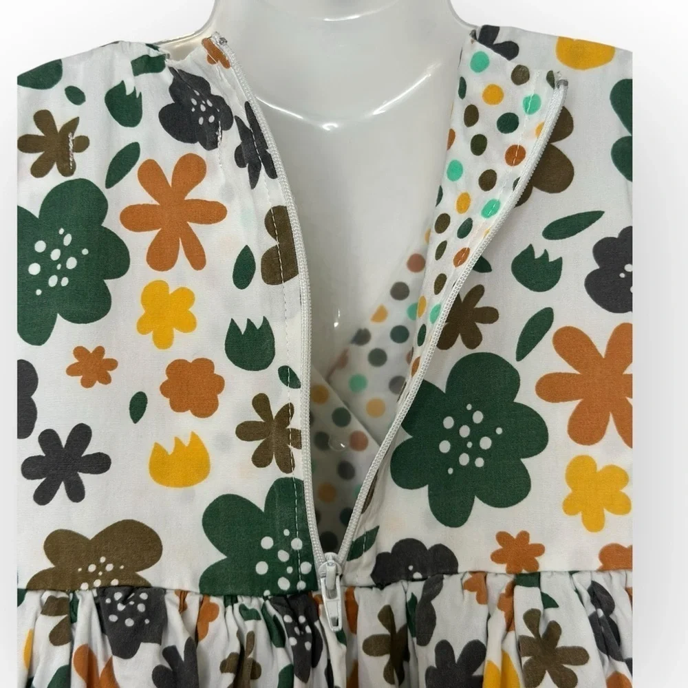 Jelly The Pug Green and Orange Floral Kids Dress (956)
